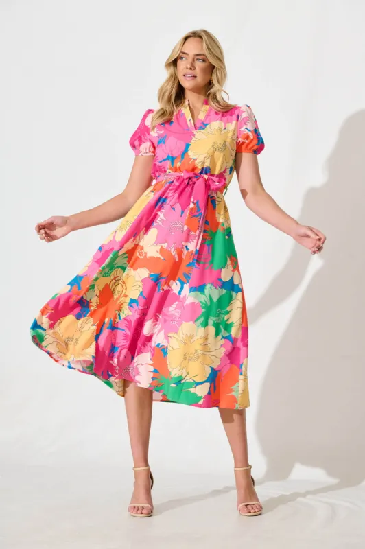 Cariella Midi Dress in Multi and Pink Floral sold by St Frock
