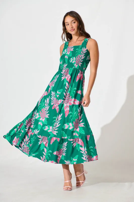 My Dream Midi Dress in Teal with Pink Floral sold by St Frock