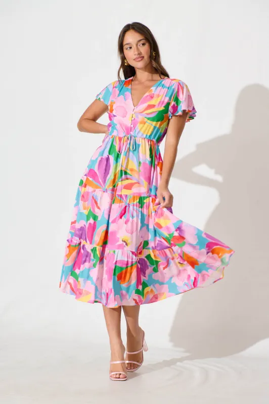 Saturday Midi Dress in Multi Print sold by St Frock