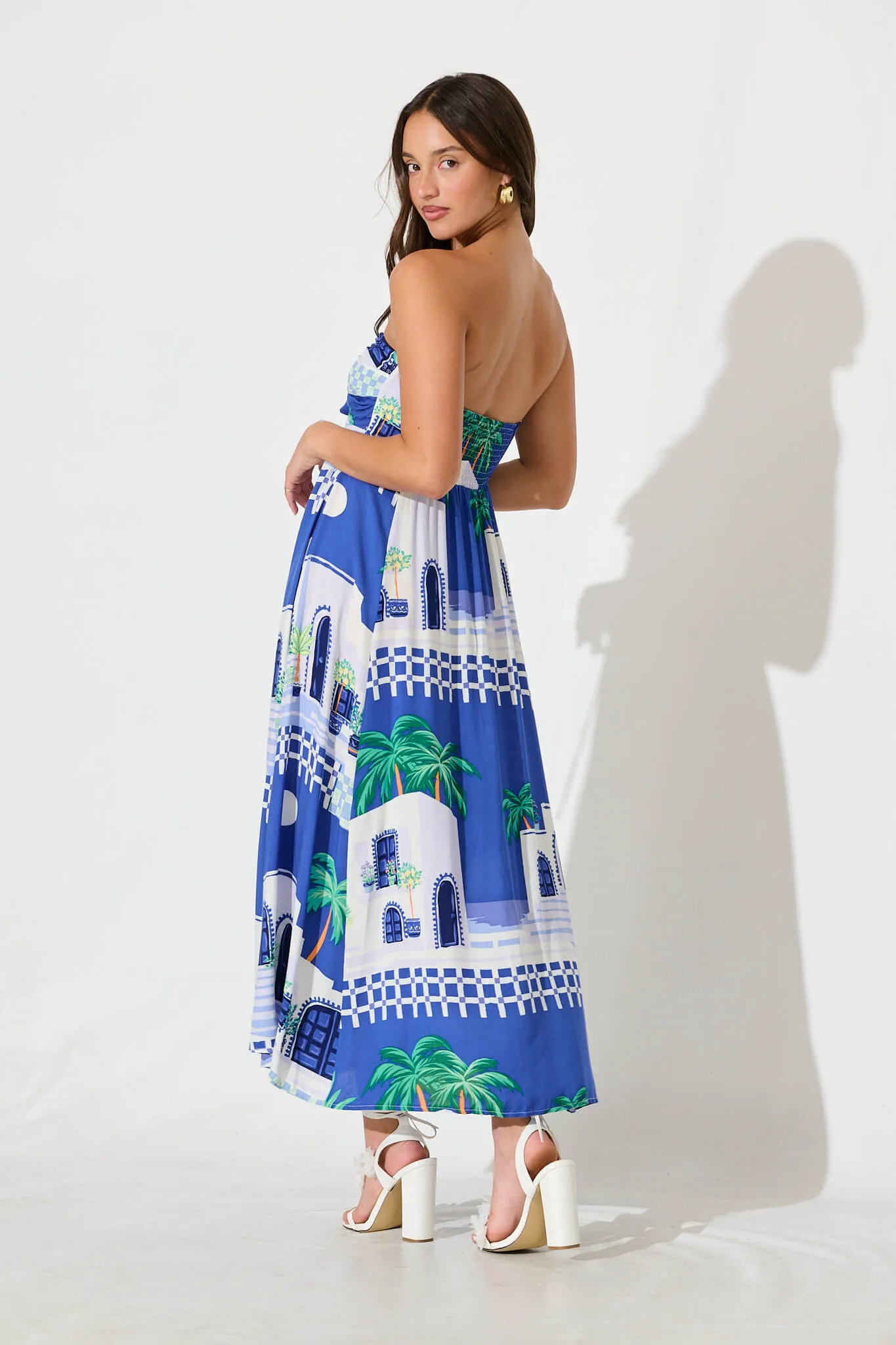 Blaise Midi Sundress in Blue with White Print sold by St Frock product image thumbnail 4