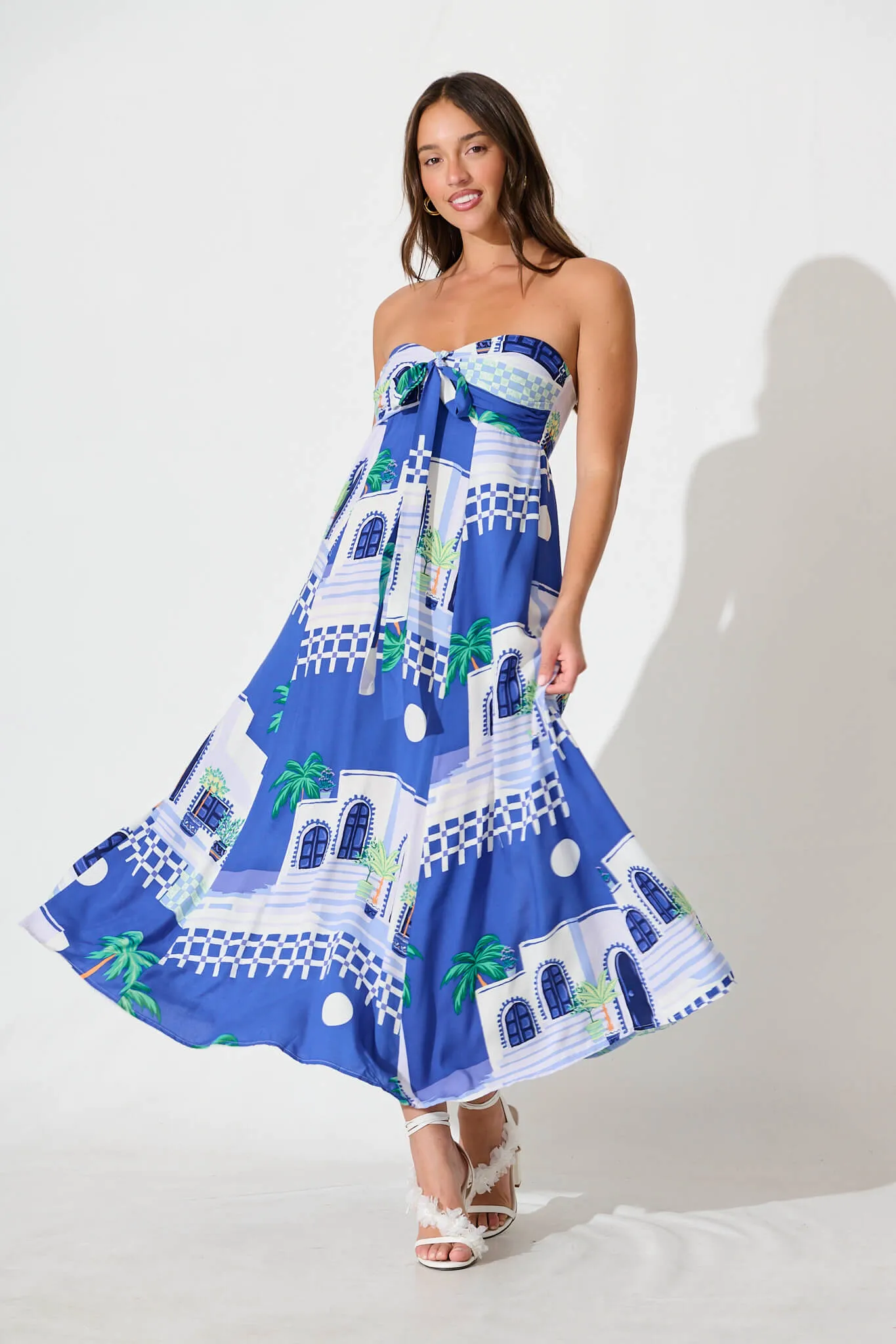 Blaise Midi Sundress in Blue with White Print sold by St Frock