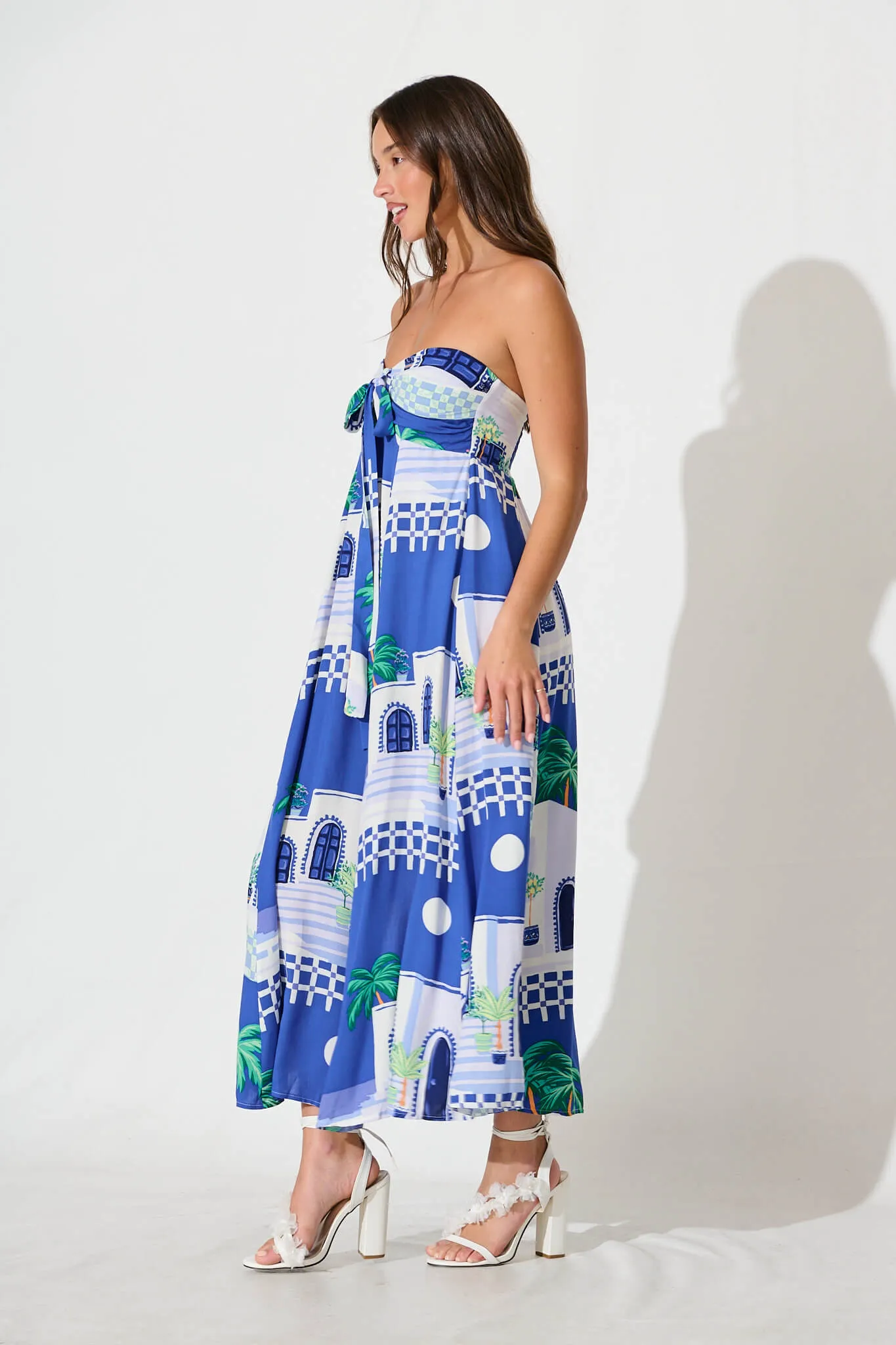 Blaise Midi Sundress in Blue with White Print sold by St Frock product image thumbnail 3