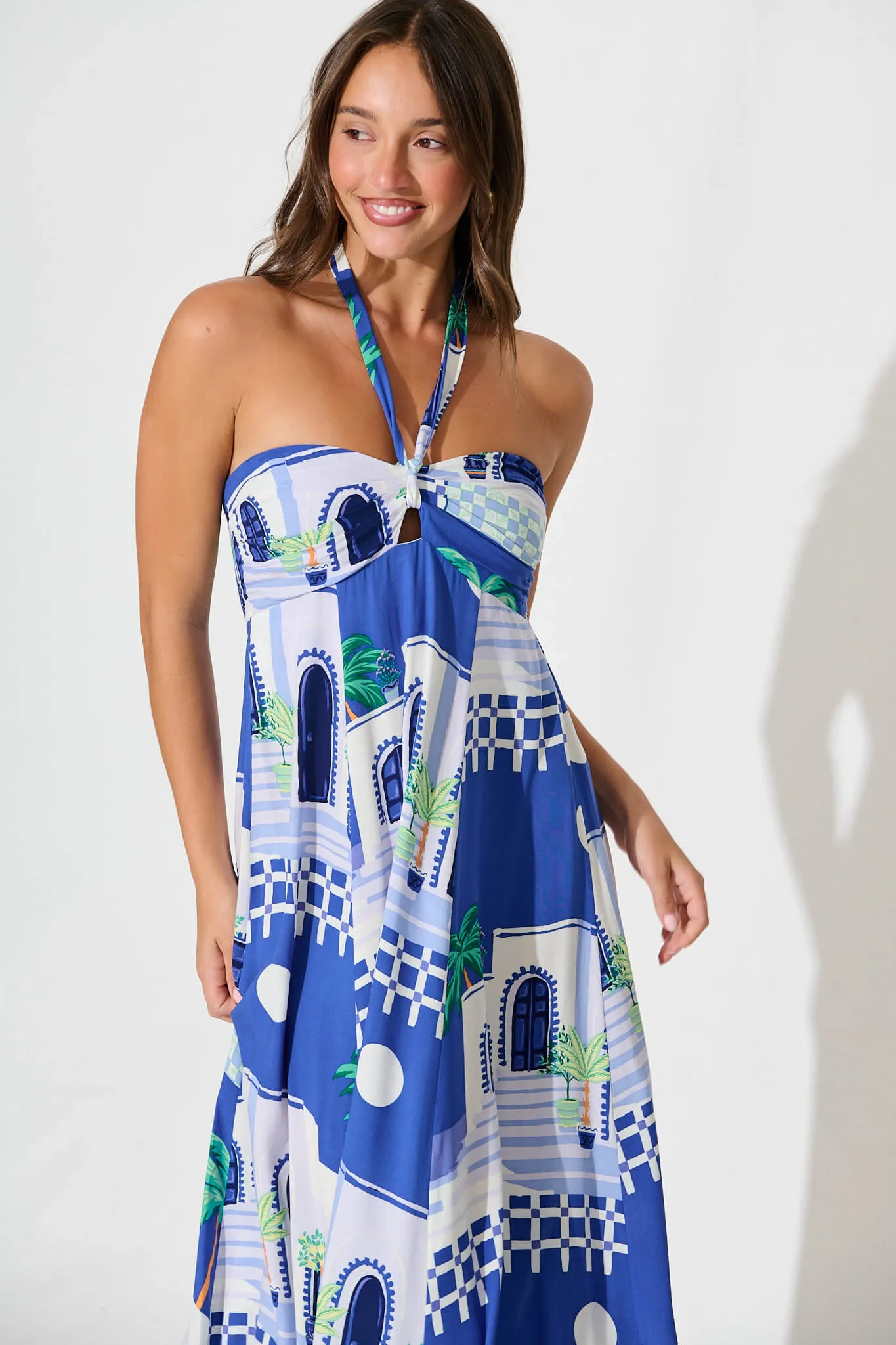 Blaise Midi Sundress in Blue with White Print sold by St Frock product image thumbnail 2