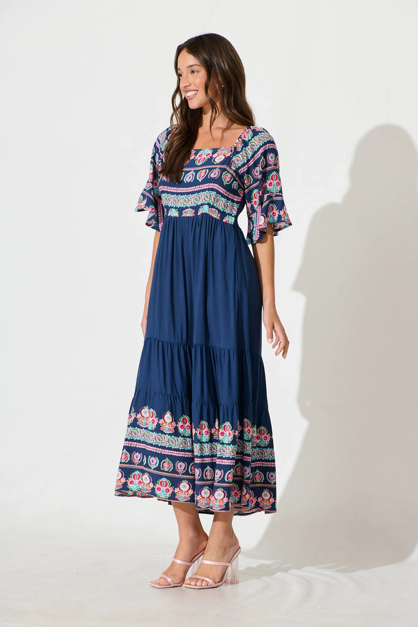 Lauriette Midi Dress in Cobalt with Multi Print sold by St Frock product image thumbnail 3