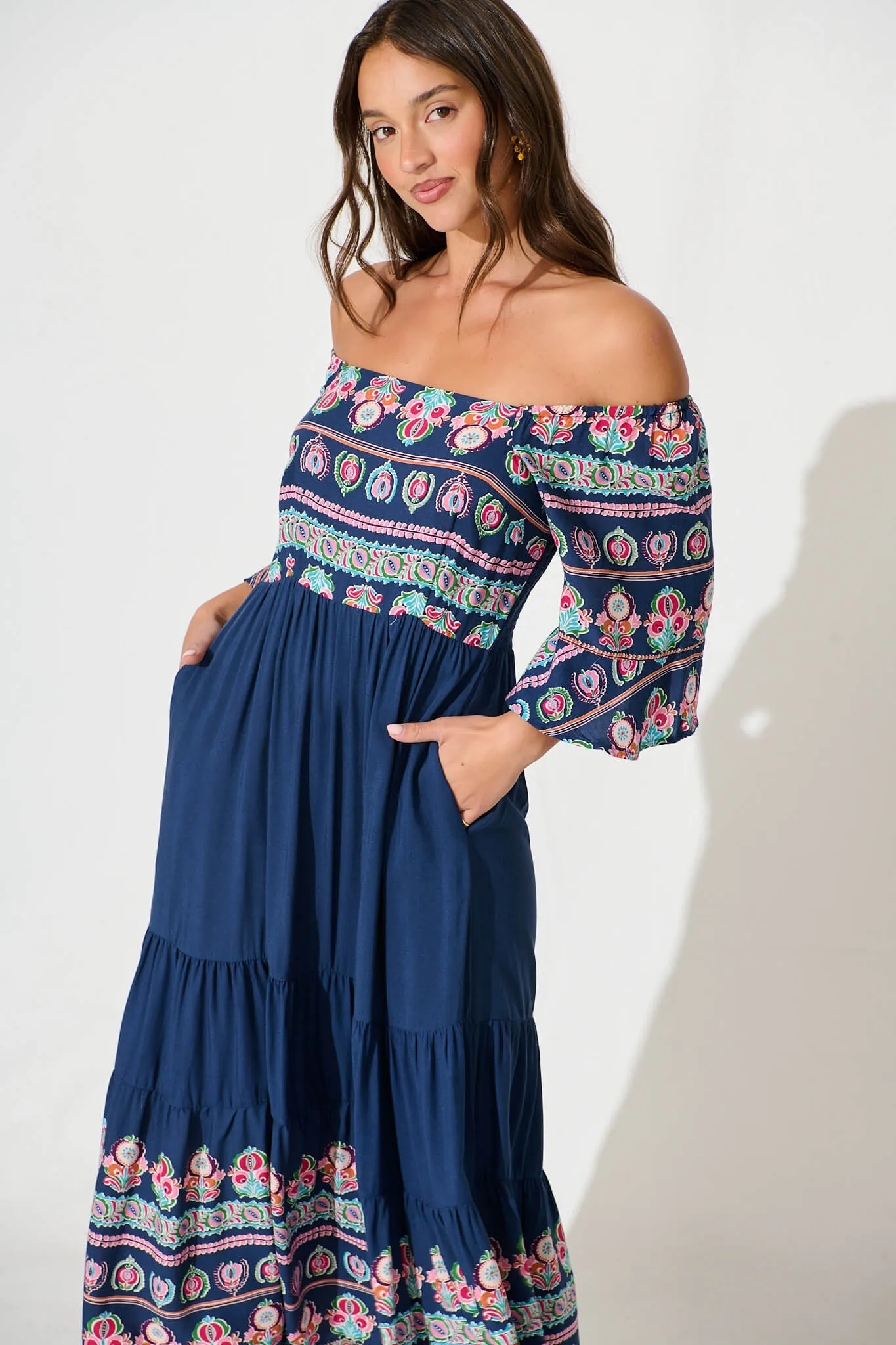 Lauriette Midi Dress in Cobalt with Multi Print sold by St Frock product image thumbnail 2