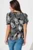 Tessy Top in Black with White Leaf sold by St Frock