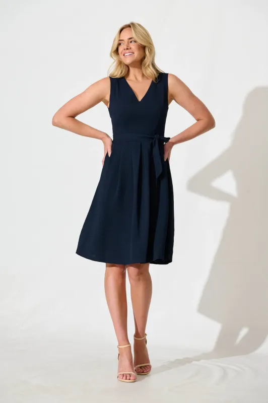 Jardina Dress in Textured Navy sold by St Frock