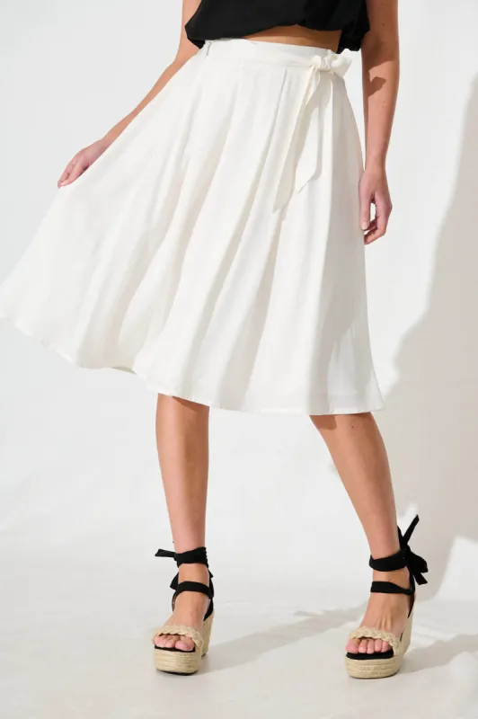 Bailey Midi Skirt in White Linen sold by St Frock