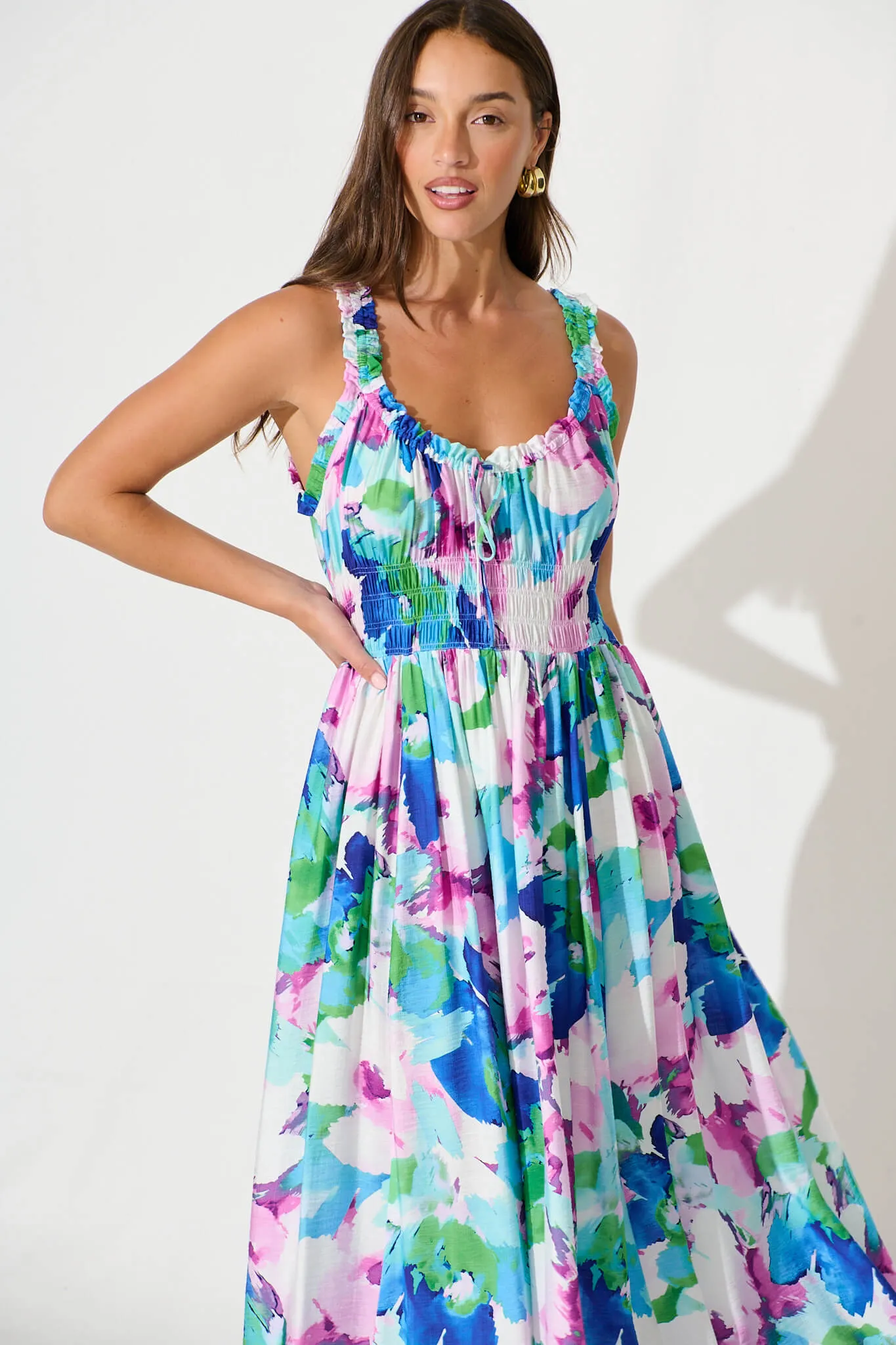 Valentina Maxi Sundress In White With Blue Multi Floral sold by St Frock product image thumbnail 2