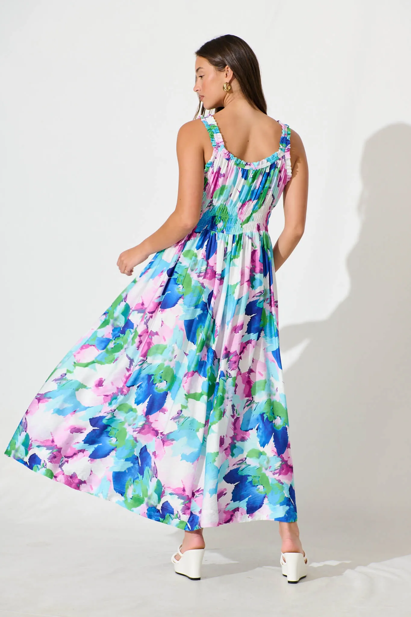 Valentina Maxi Sundress In White With Blue Multi Floral sold by St Frock product image thumbnail 4