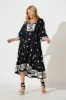 Barrymore Midi Smock Dress in Black with Cream Print sold by St Frock