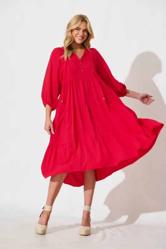 Barrymore Midi Smock Dress in Red sold by St Frock
