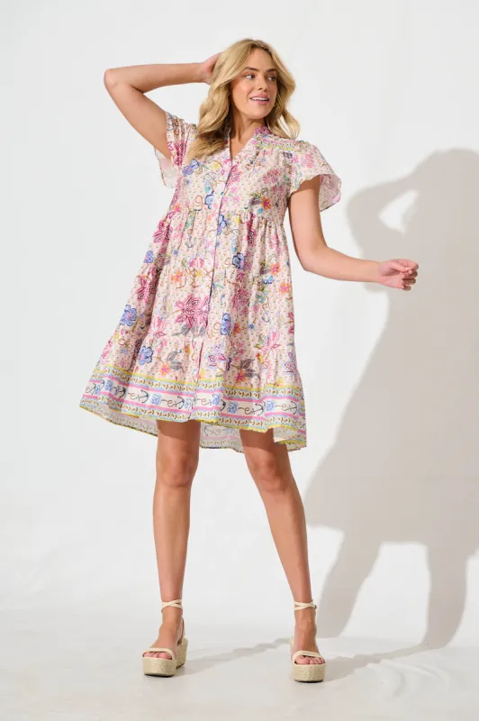 Saldana Smock Dress In Multi Floral Cotton sold by St Frock
