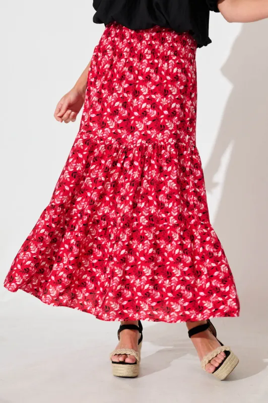 Macarena Maxi Skirt in Red Floral sold by St Frock