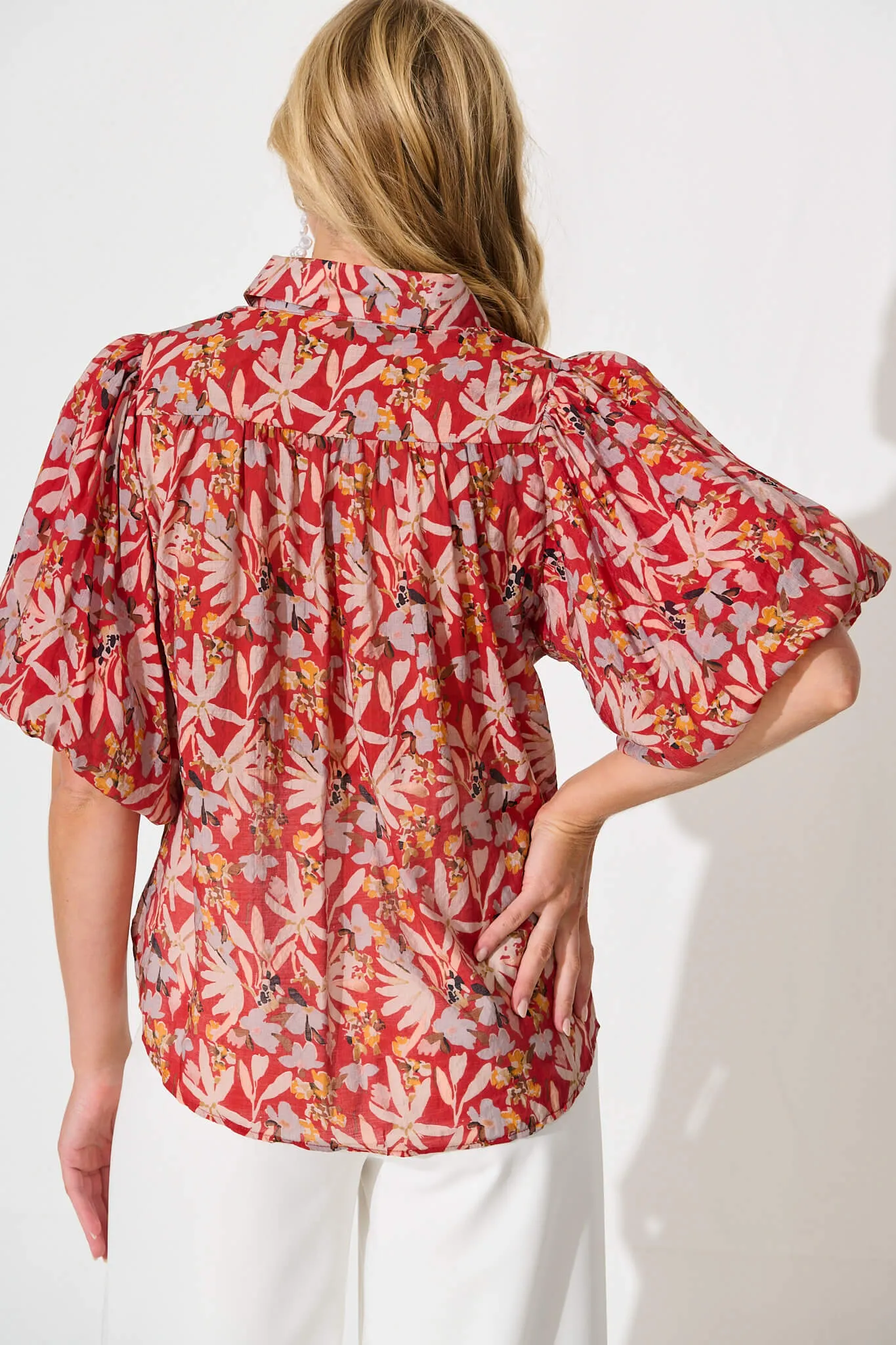 Aeryn Shirt in Rust Multi Leaf Print sold by St Frock product image thumbnail 3