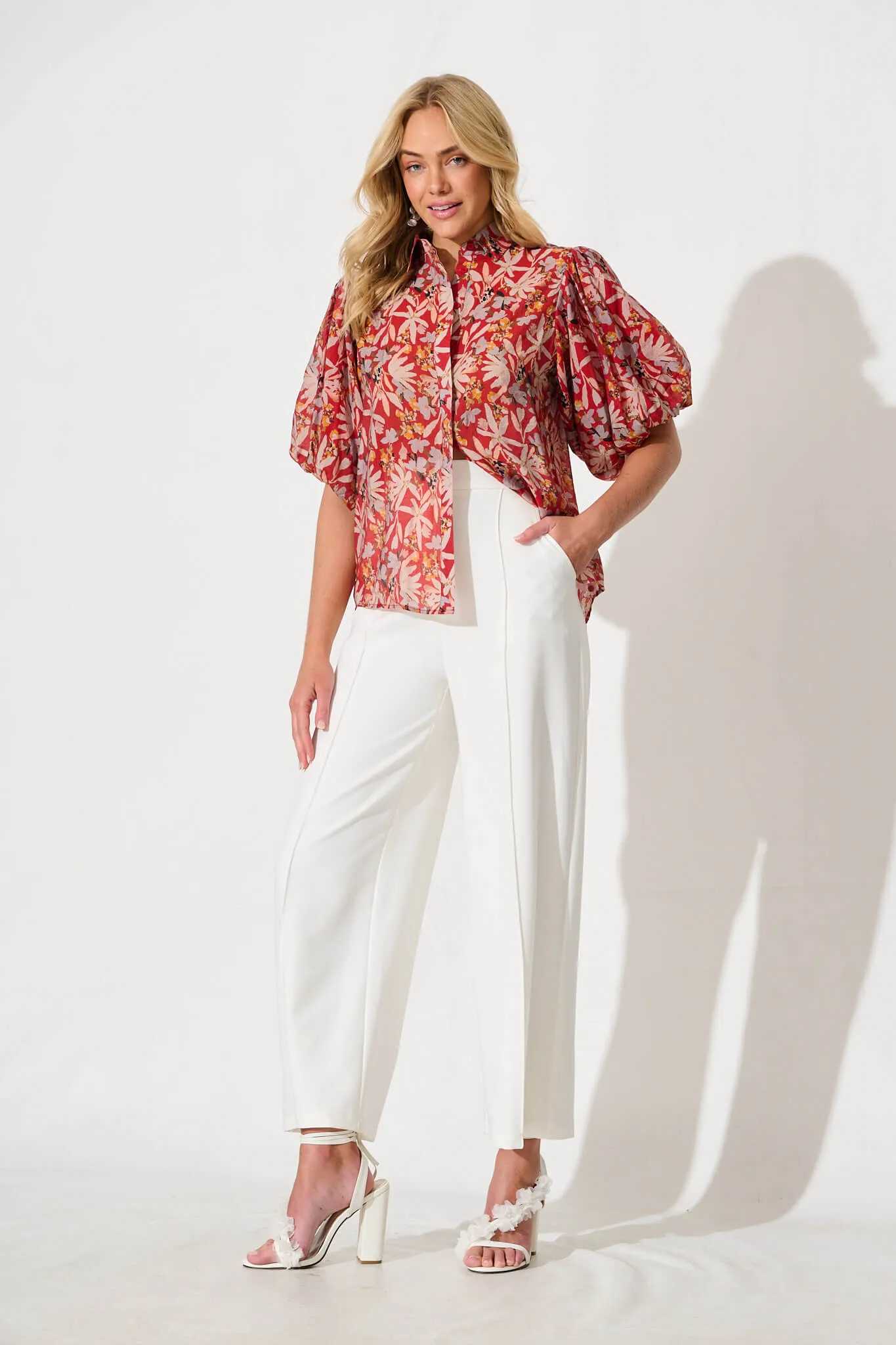 Aeryn Shirt in Rust Multi Leaf Print sold by St Frock product image thumbnail 4