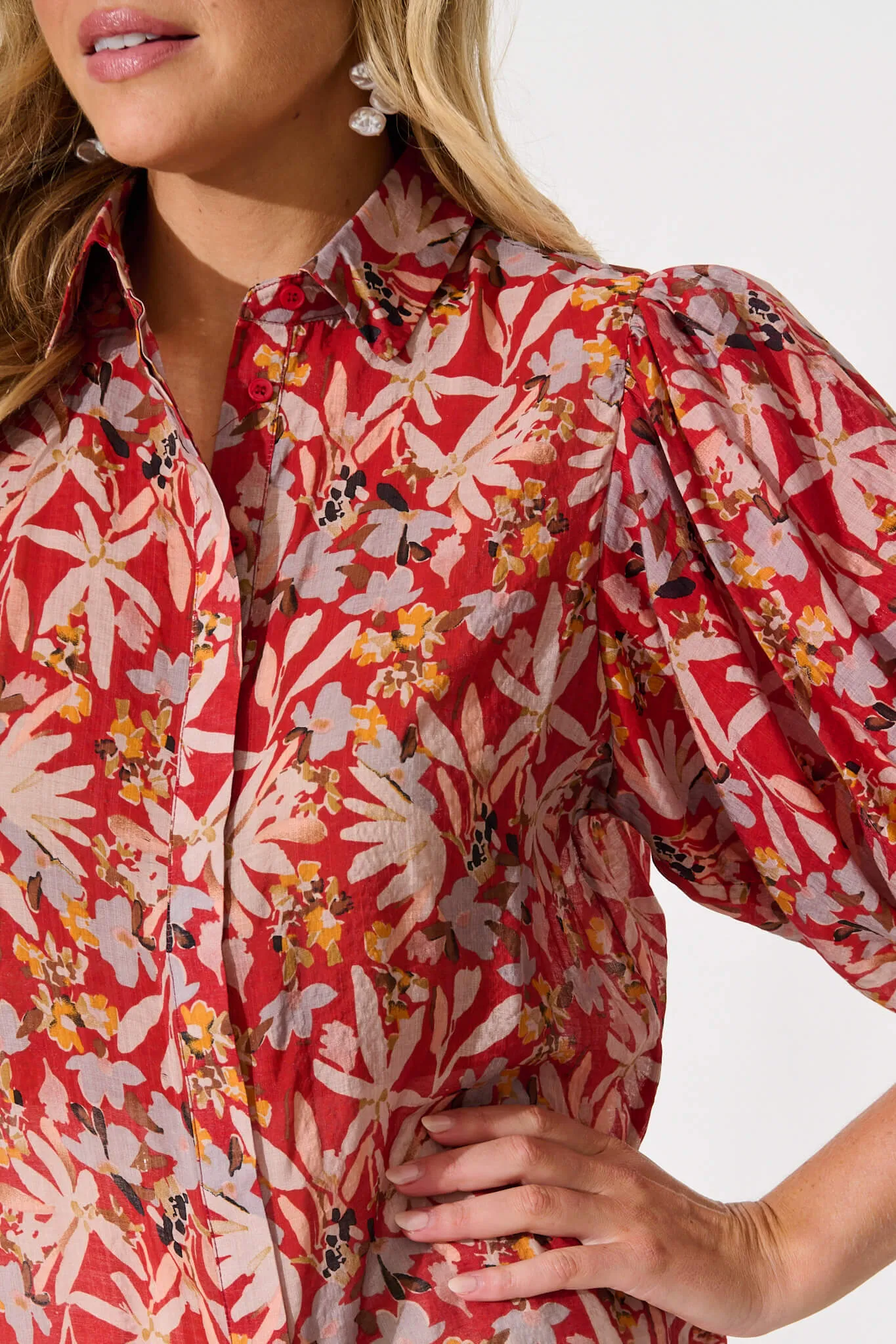 Aeryn Shirt in Rust Multi Leaf Print sold by St Frock product image thumbnail 5