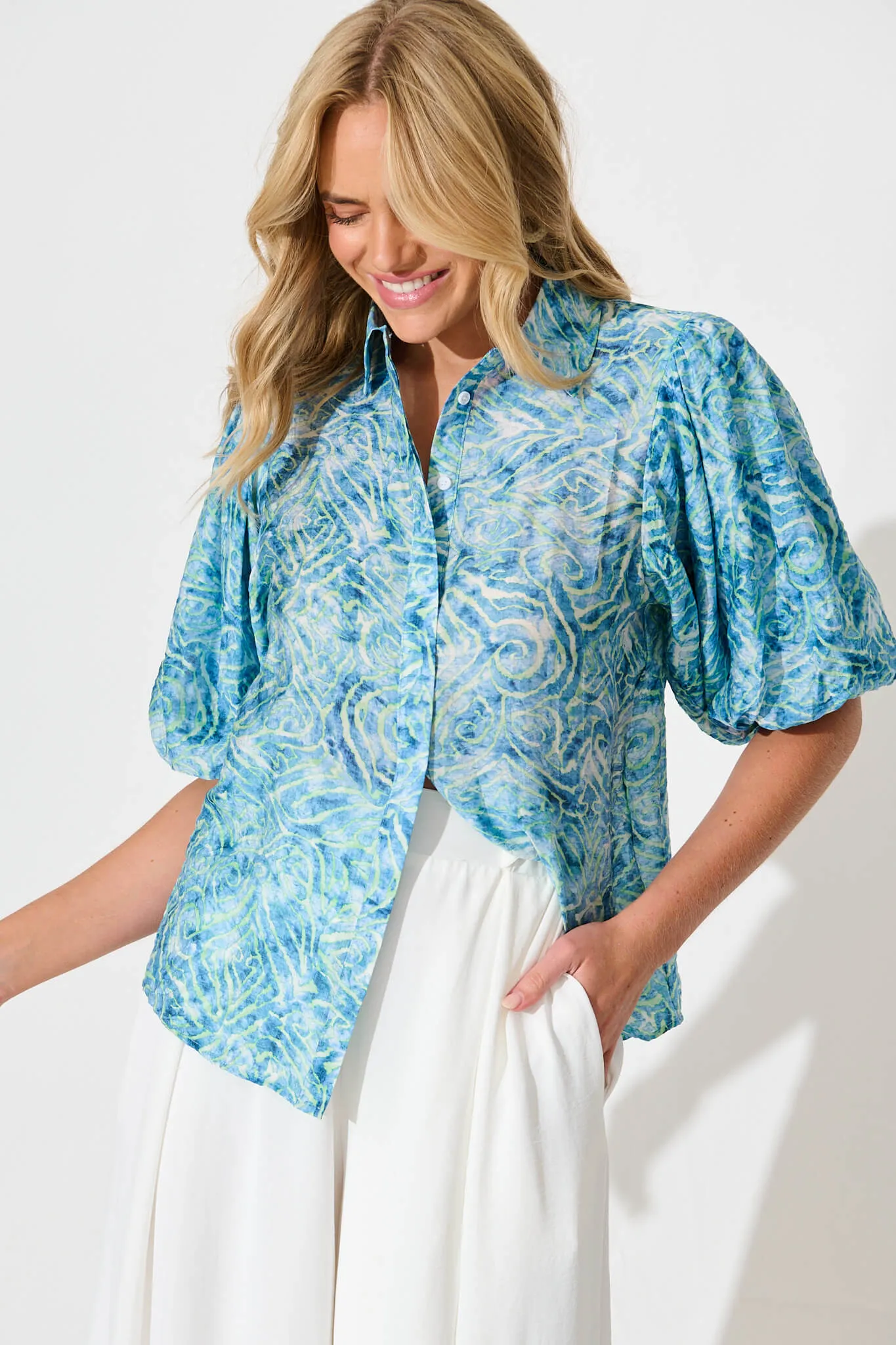 Aeryn Shirt in Blue Print sold by St Frock product image thumbnail 5