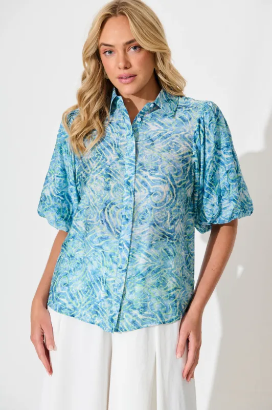 Aeryn Shirt in Blue Print sold by St Frock