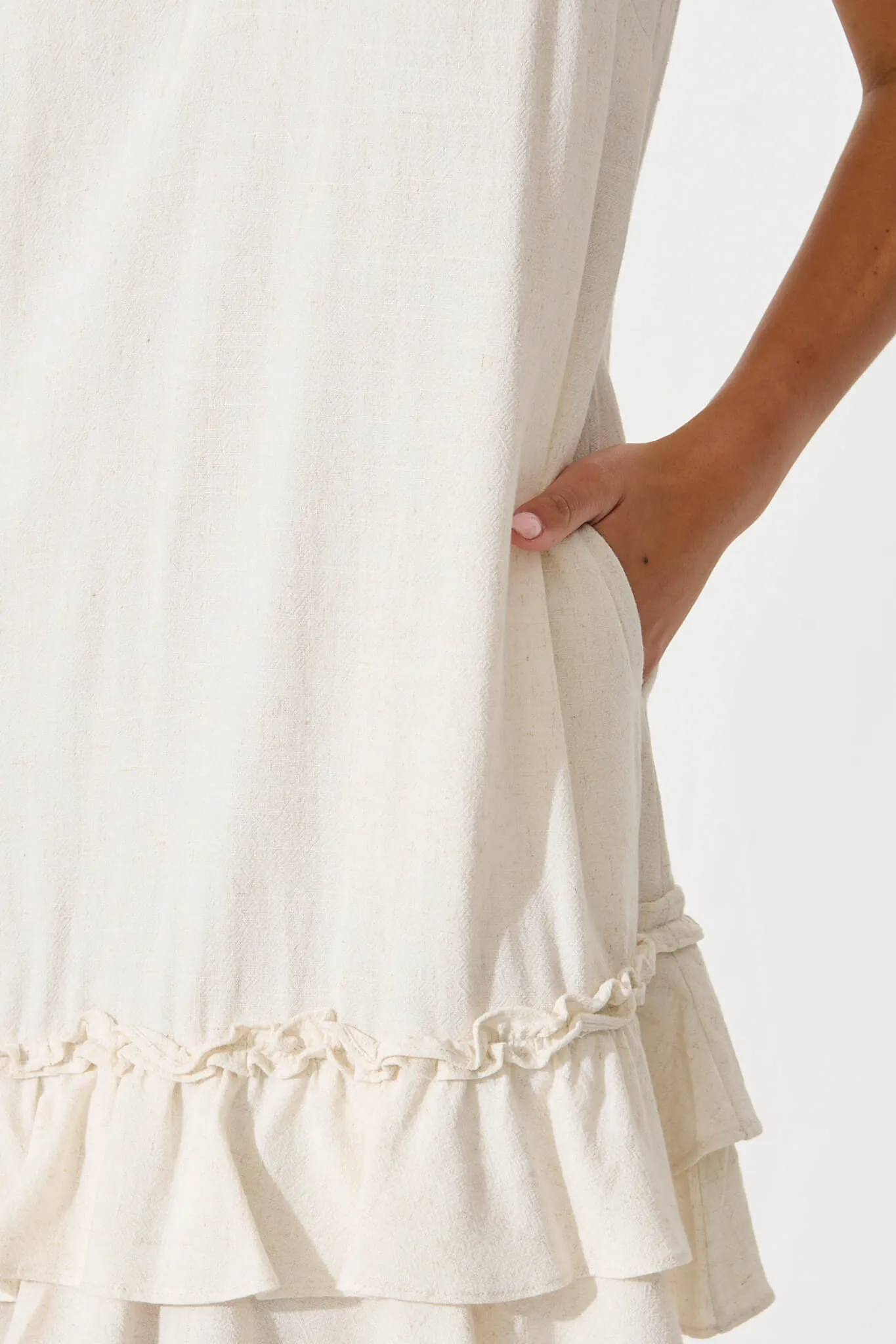 Aubrielle Dress In Oatmeal Linen Blend sold by St Frock product image thumbnail 5