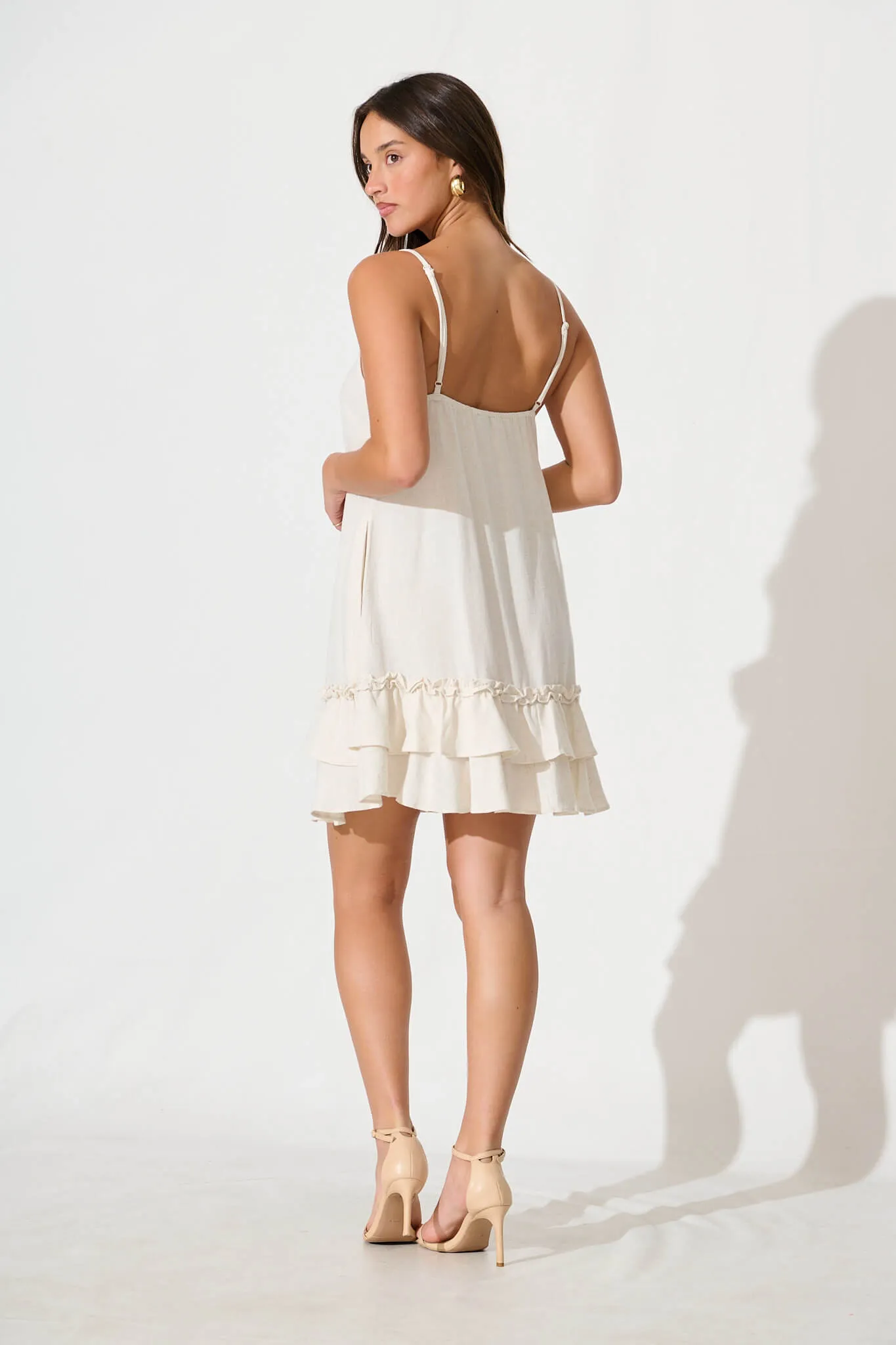 Aubrielle Dress In Oatmeal Linen Blend sold by St Frock product image thumbnail 4