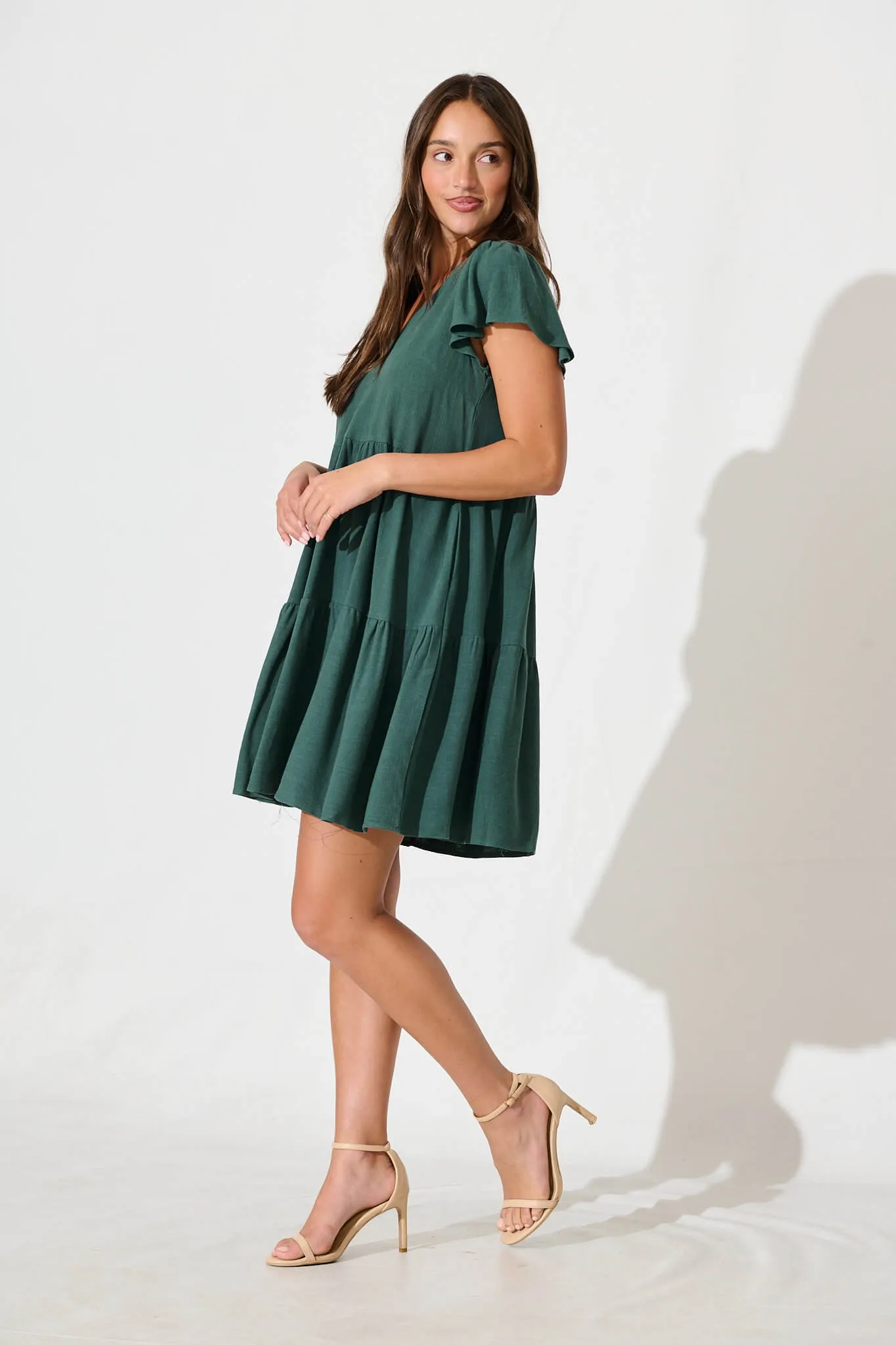 Tahiti Smock Dress In Green Linen Blend sold by St Frock product image thumbnail 3