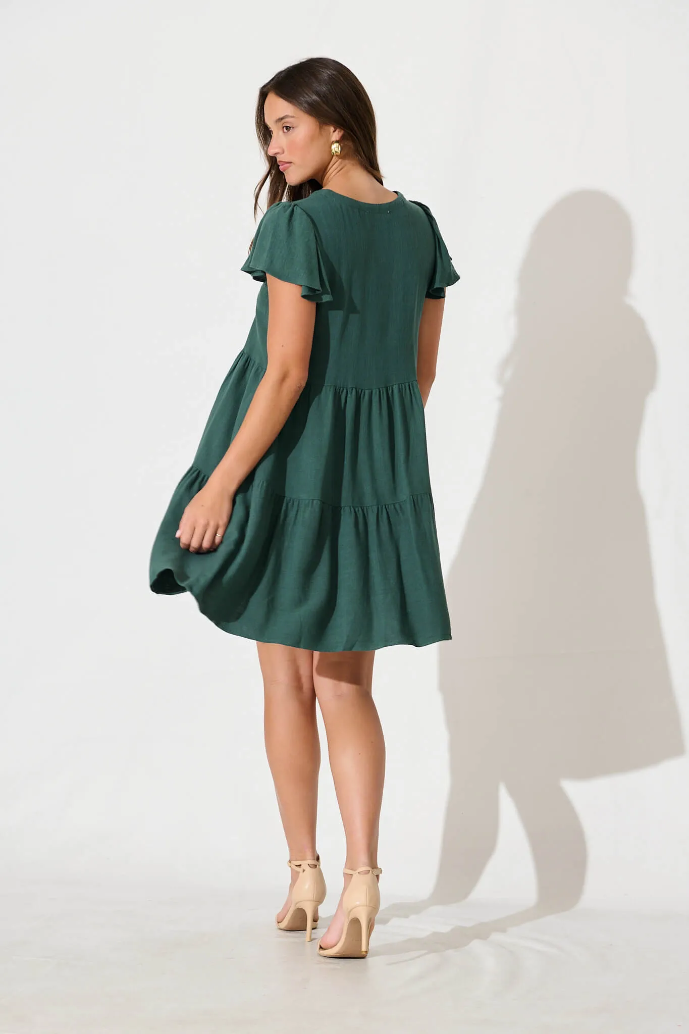 Tahiti Smock Dress In Green Linen Blend sold by St Frock product image thumbnail 4