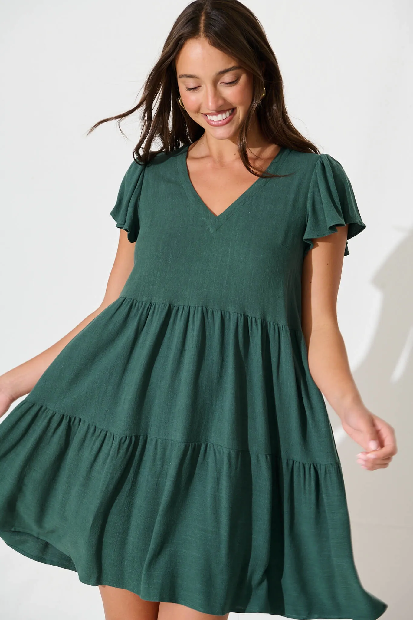 Tahiti Smock Dress In Green Linen Blend sold by St Frock product image thumbnail 2