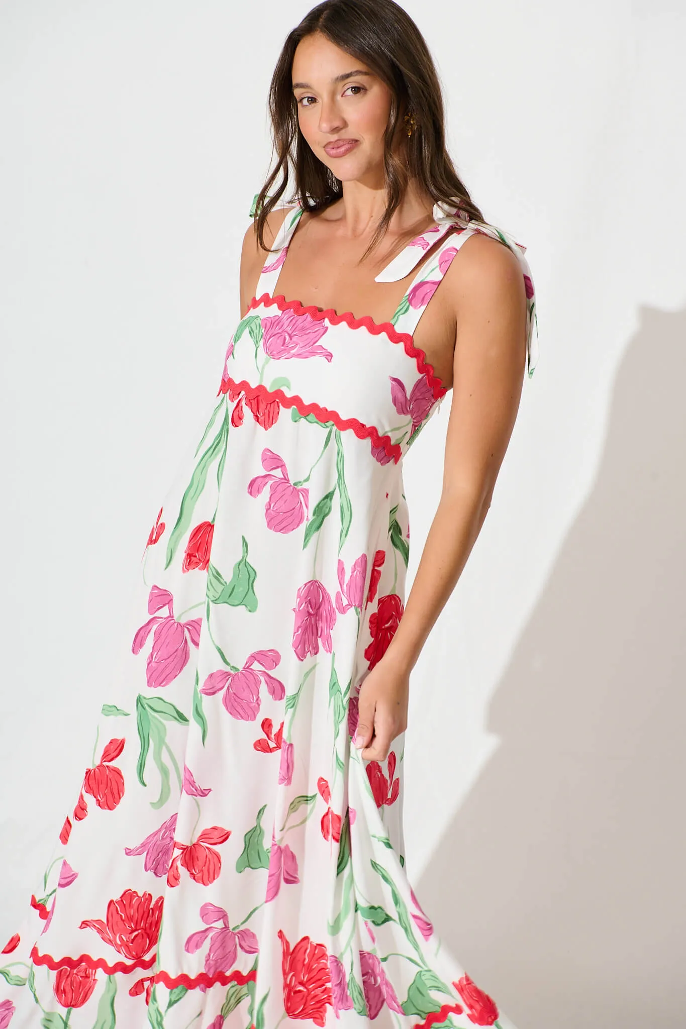 Somerset Maxi Dress in White with Red and Purple Flower sold by St Frock product image thumbnail 2