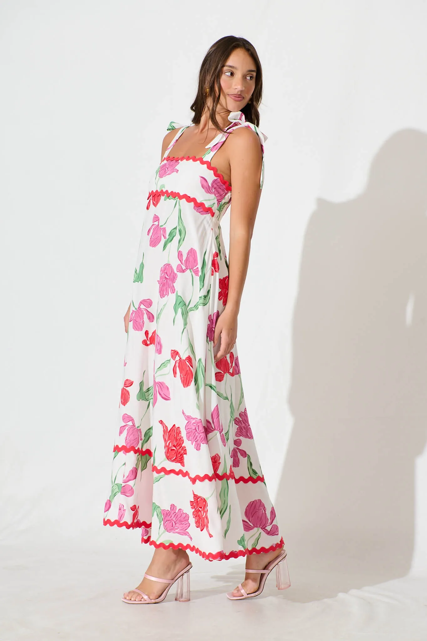 Somerset Maxi Dress in White with Red and Purple Flower sold by St Frock product image thumbnail 3