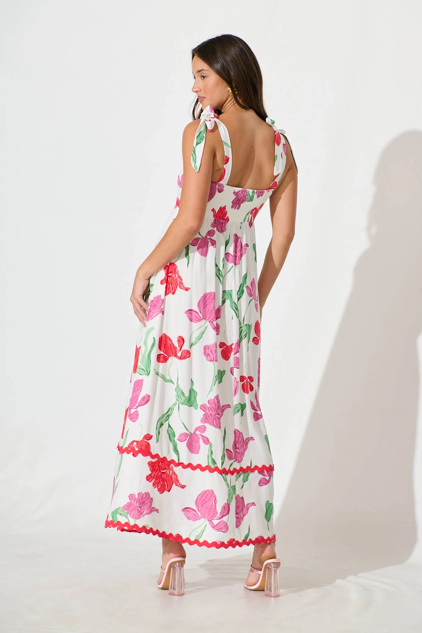Somerset Maxi Dress in White with Red and Purple Flower sold by St Frock product image thumbnail 4