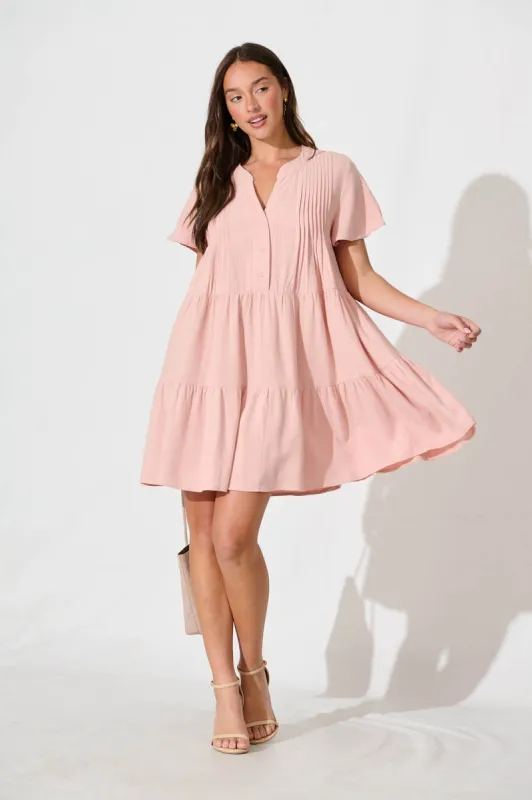 Your Love Smock Dress in Blush Linen Blend sold by St Frock