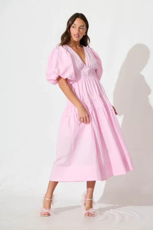 PRE ORDER Amalie Midi Dress In Pale Pink Cotton sold by St Frock