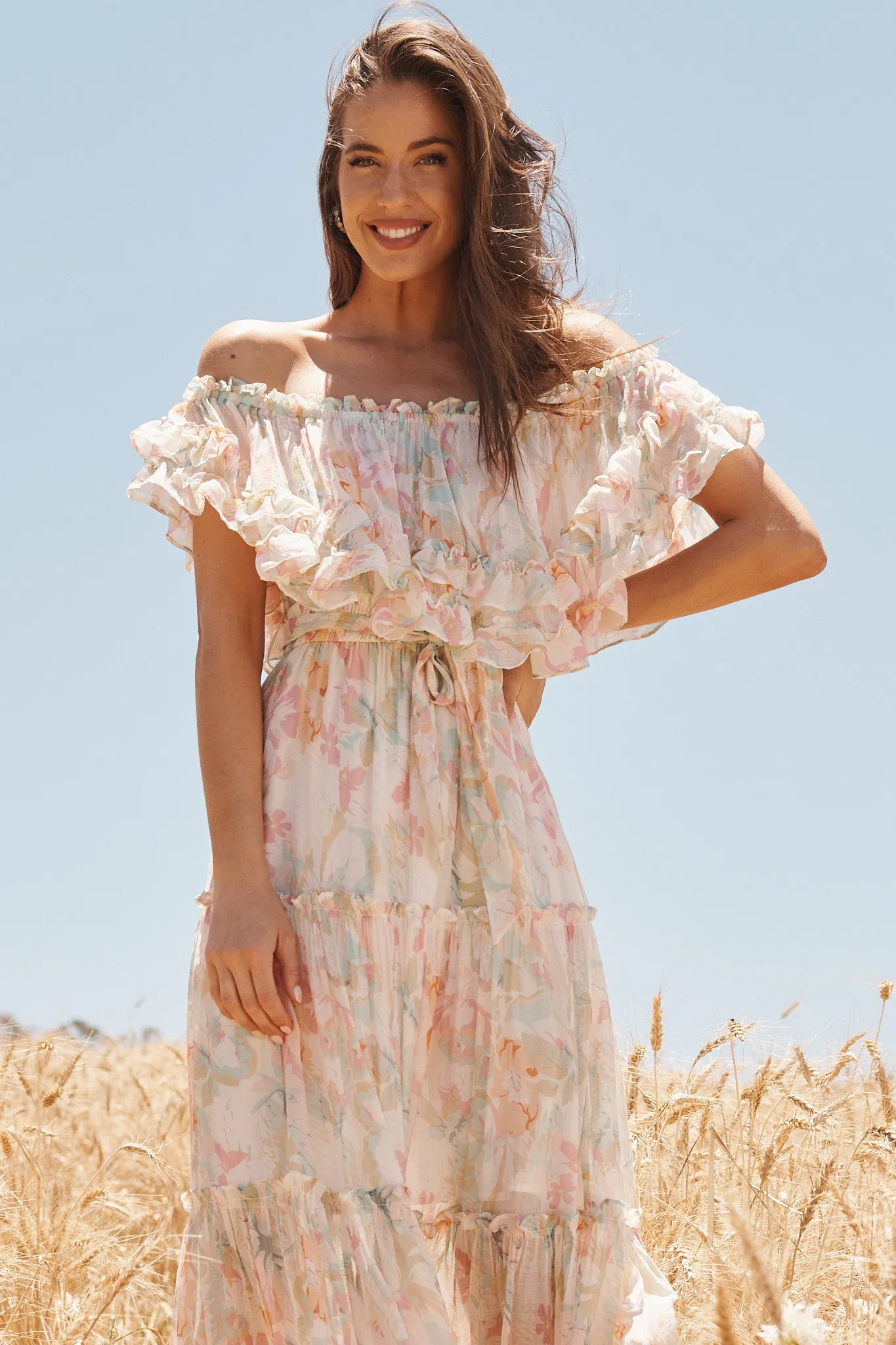 Franc Midi Dress in White with Pastel Multi Floral sold by St Frock product image thumbnail 4