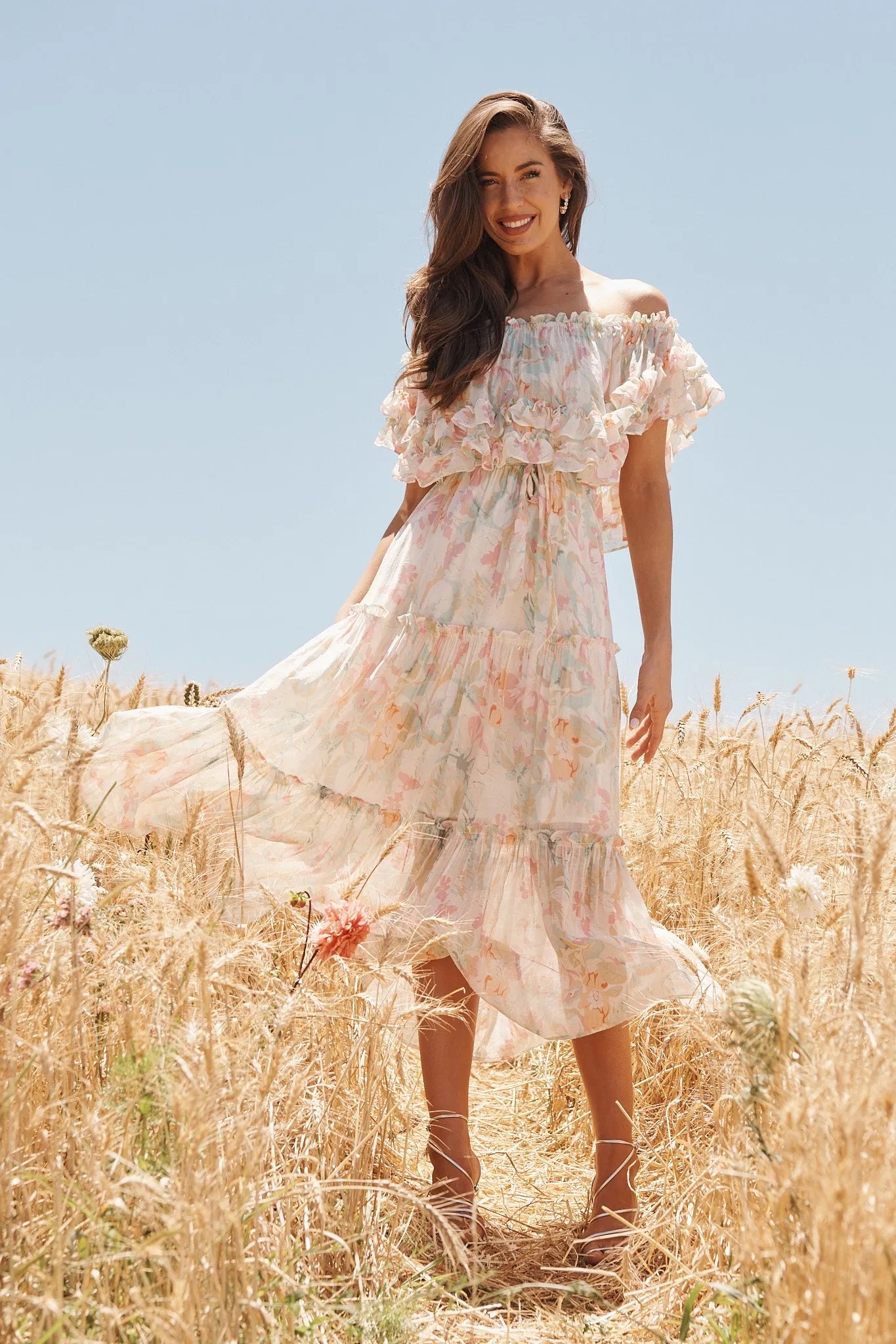 Franc Midi Dress in White with Pastel Multi Floral sold by St Frock product image thumbnail 5