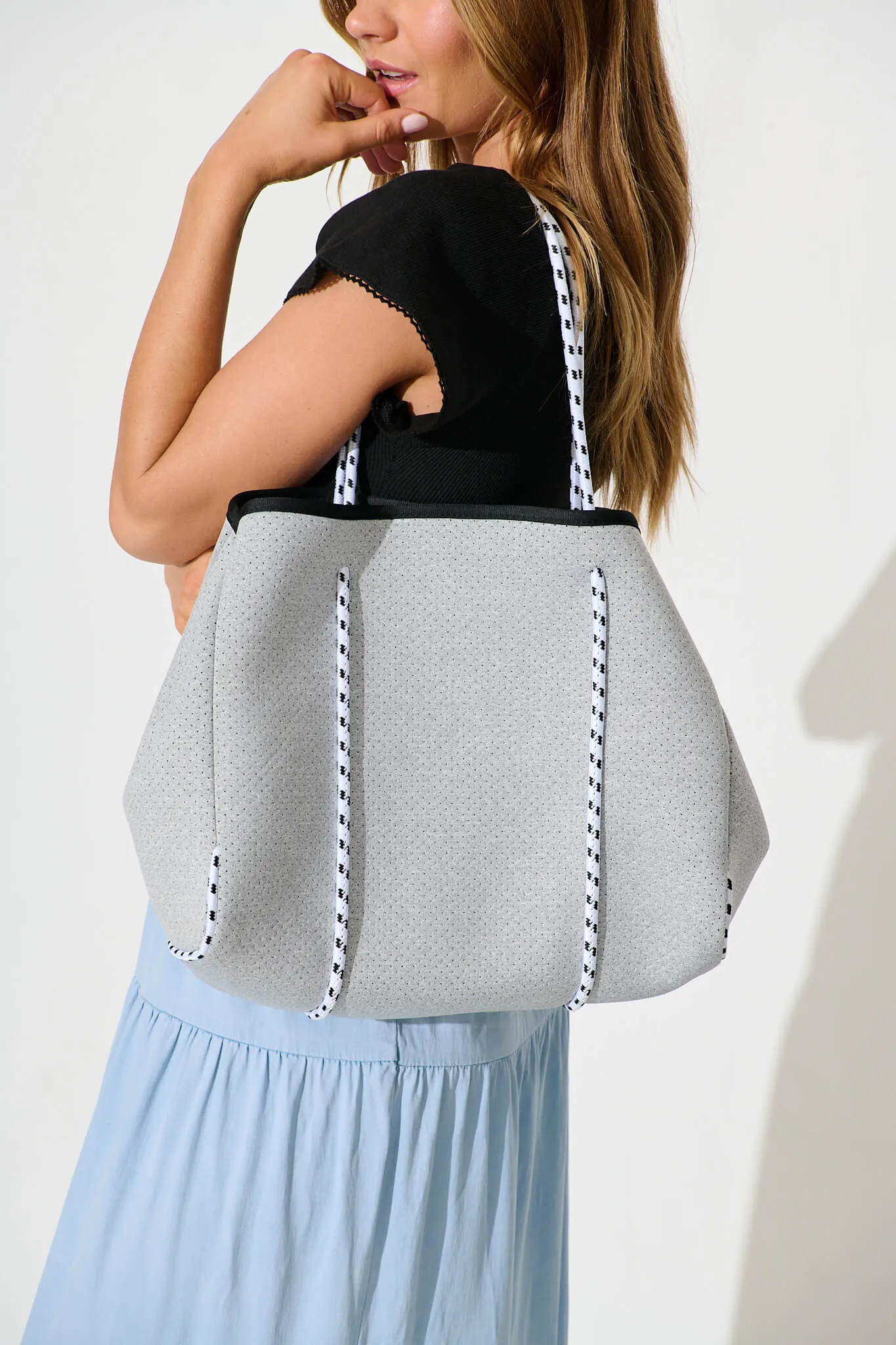 Rania Neoprene Tote Bag In Light Grey sold by St Frock