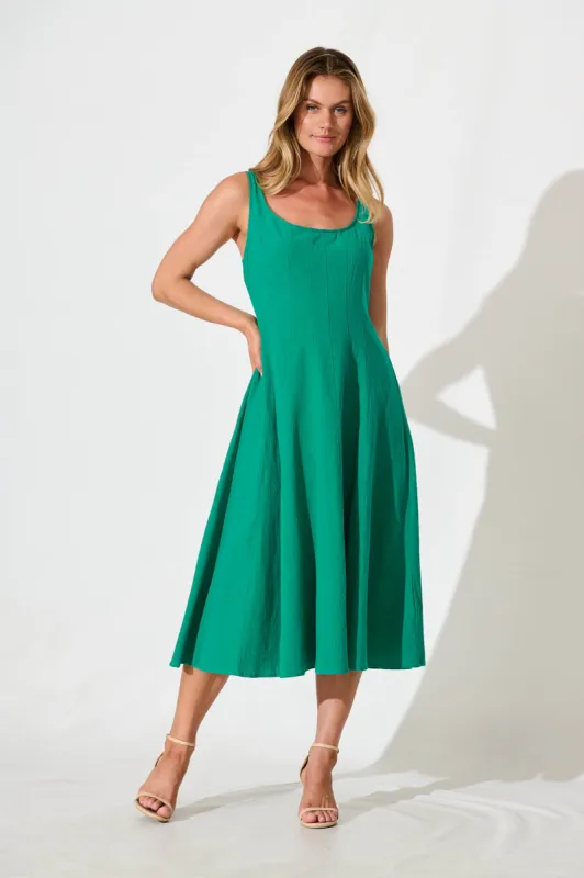 Shaima Midi Sundress in Green Cotton sold by St Frock