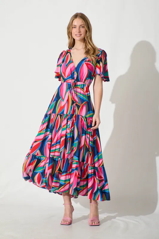 Violet Maxi Dress In Navy With Multi Print sold by St Frock