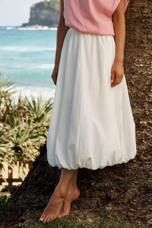 The Kiss Bubble Hem Midi Skirt in White sold by St Frock