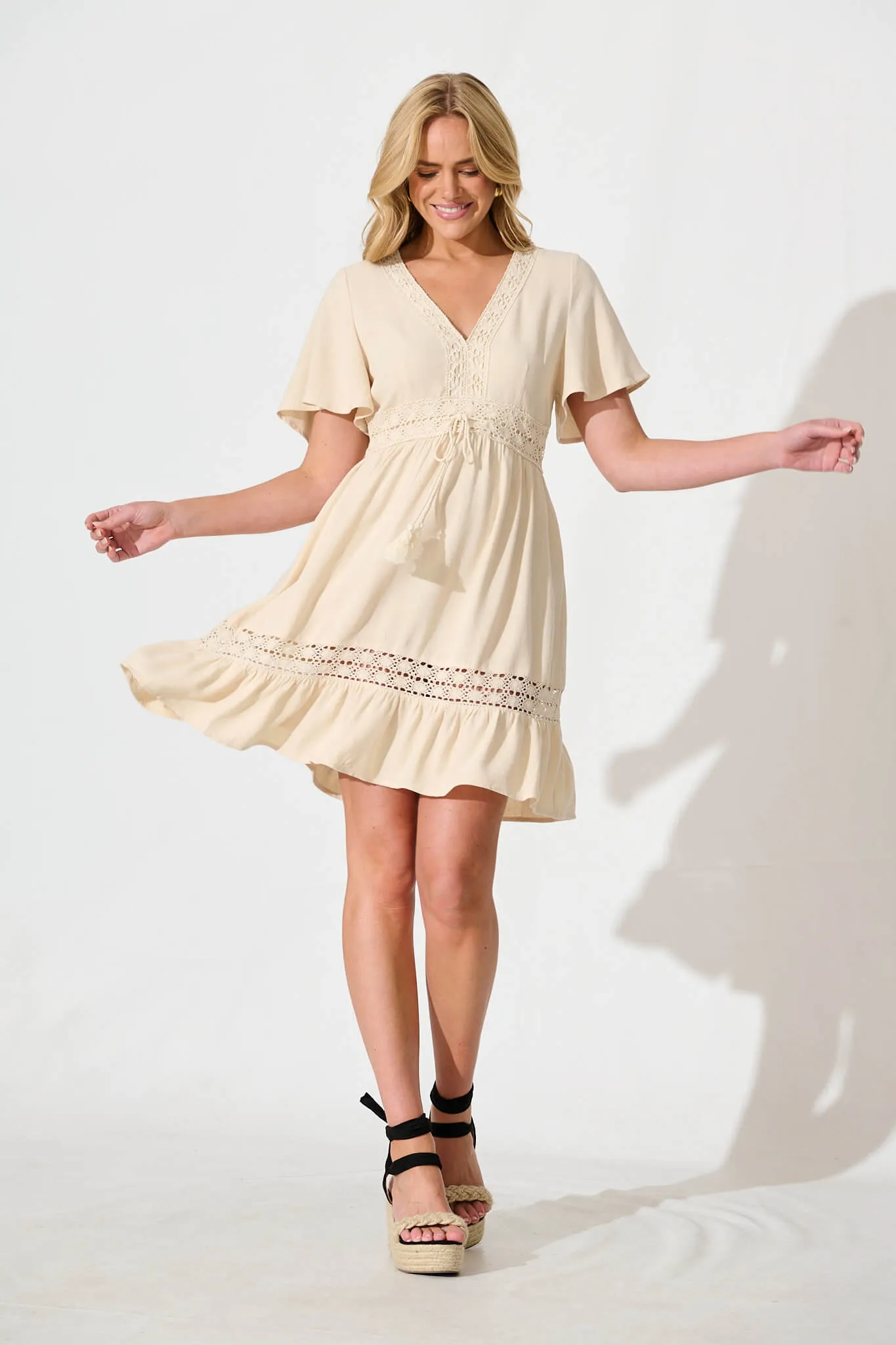 Valletta Dress in Cream Linen Blend sold by St Frock product image thumbnail 2