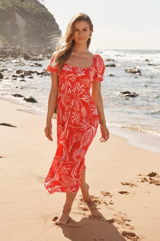 Candie Midi Dress In Red with White Print sold by St Frock