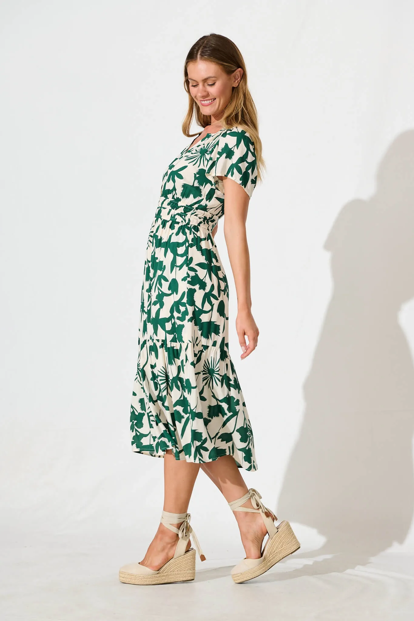 Pinarello Midi Dress in Cream with Emerald Print sold by St Frock product image thumbnail 3