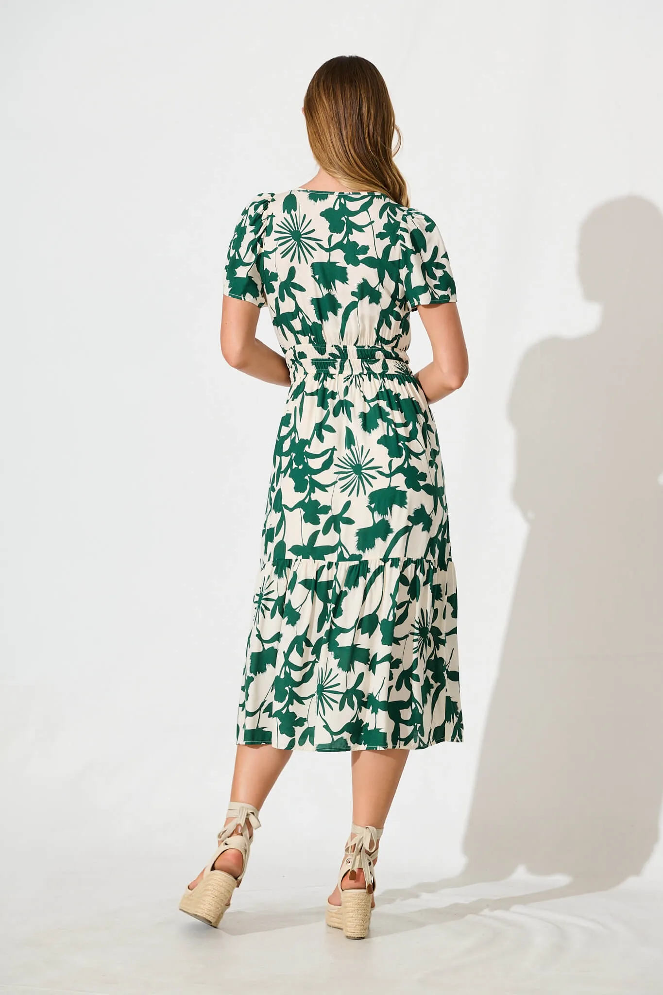 Pinarello Midi Dress in Cream with Emerald Print sold by St Frock product image thumbnail 4