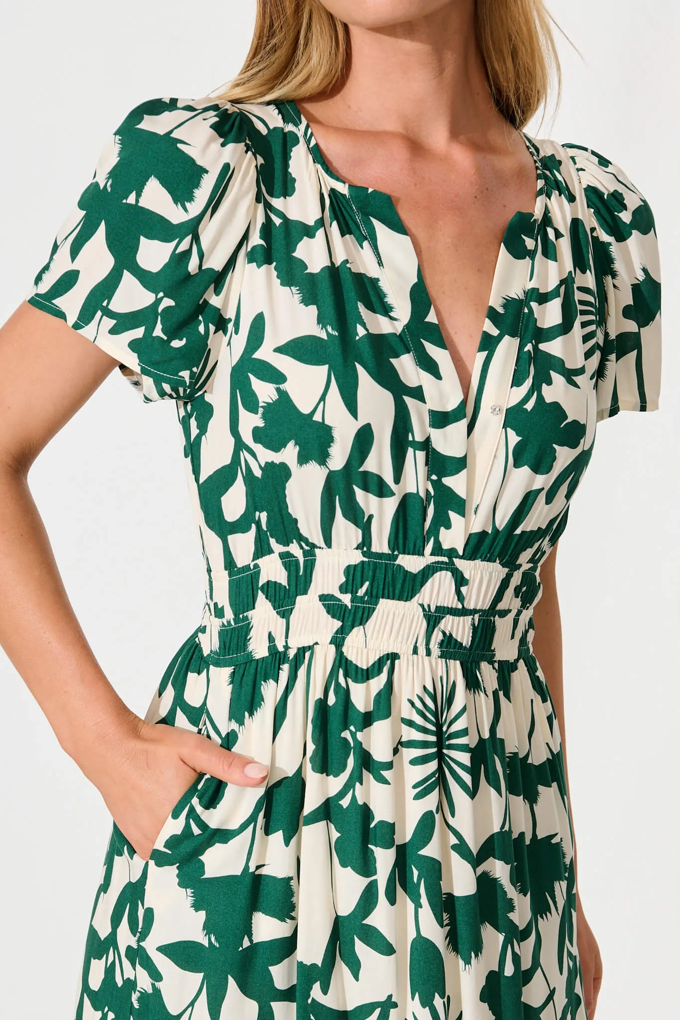 Pinarello Midi Dress in Cream with Emerald Print sold by St Frock product image thumbnail 5