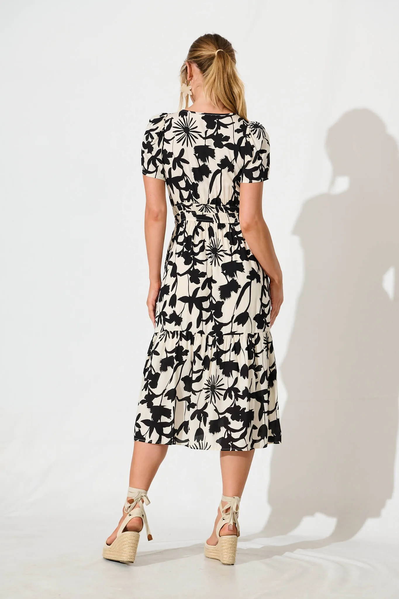 Pinarello Midi Dress in Cream with Black Print sold by St Frock product image thumbnail 4