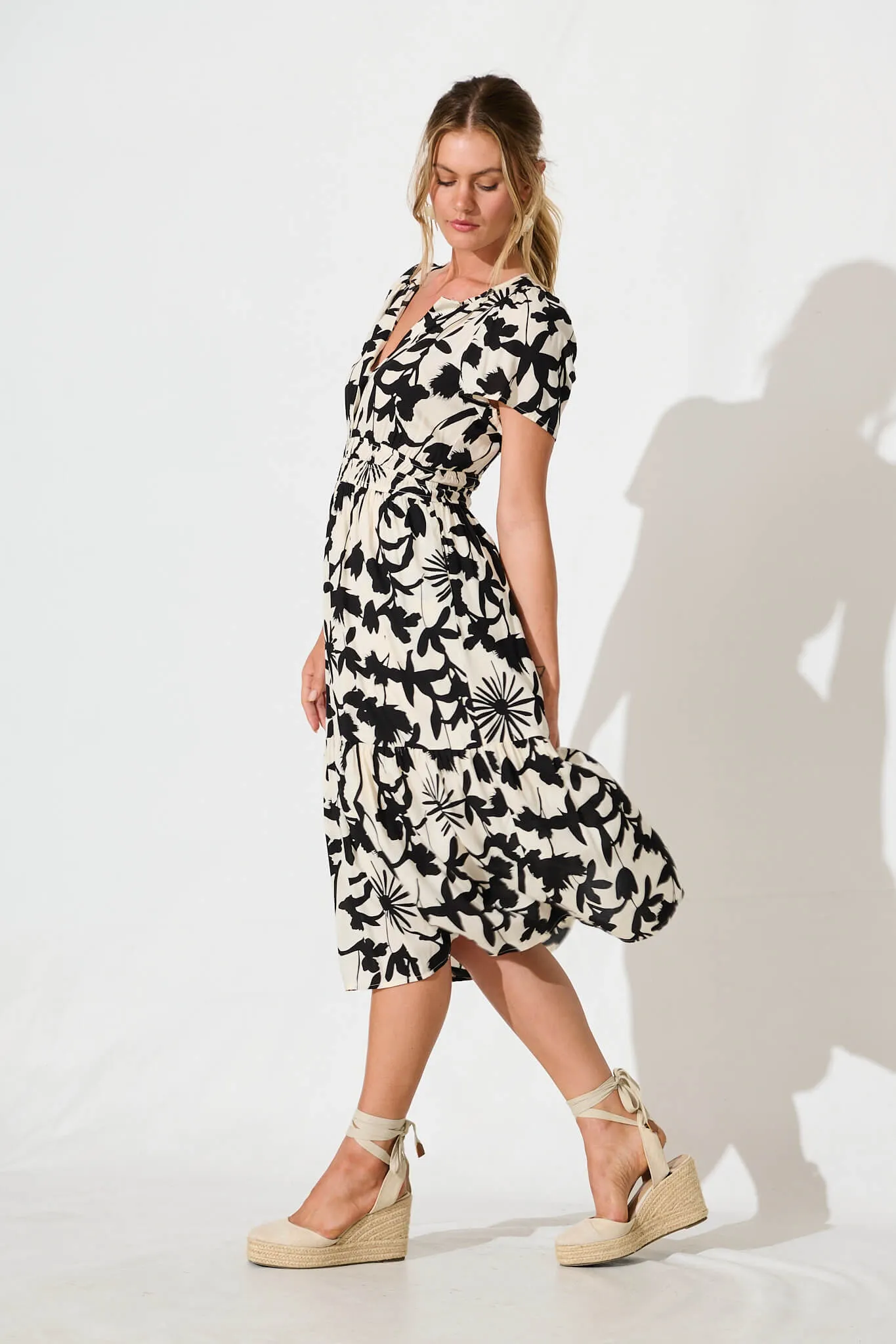 Pinarello Midi Dress in Cream with Black Print sold by St Frock product image thumbnail 3
