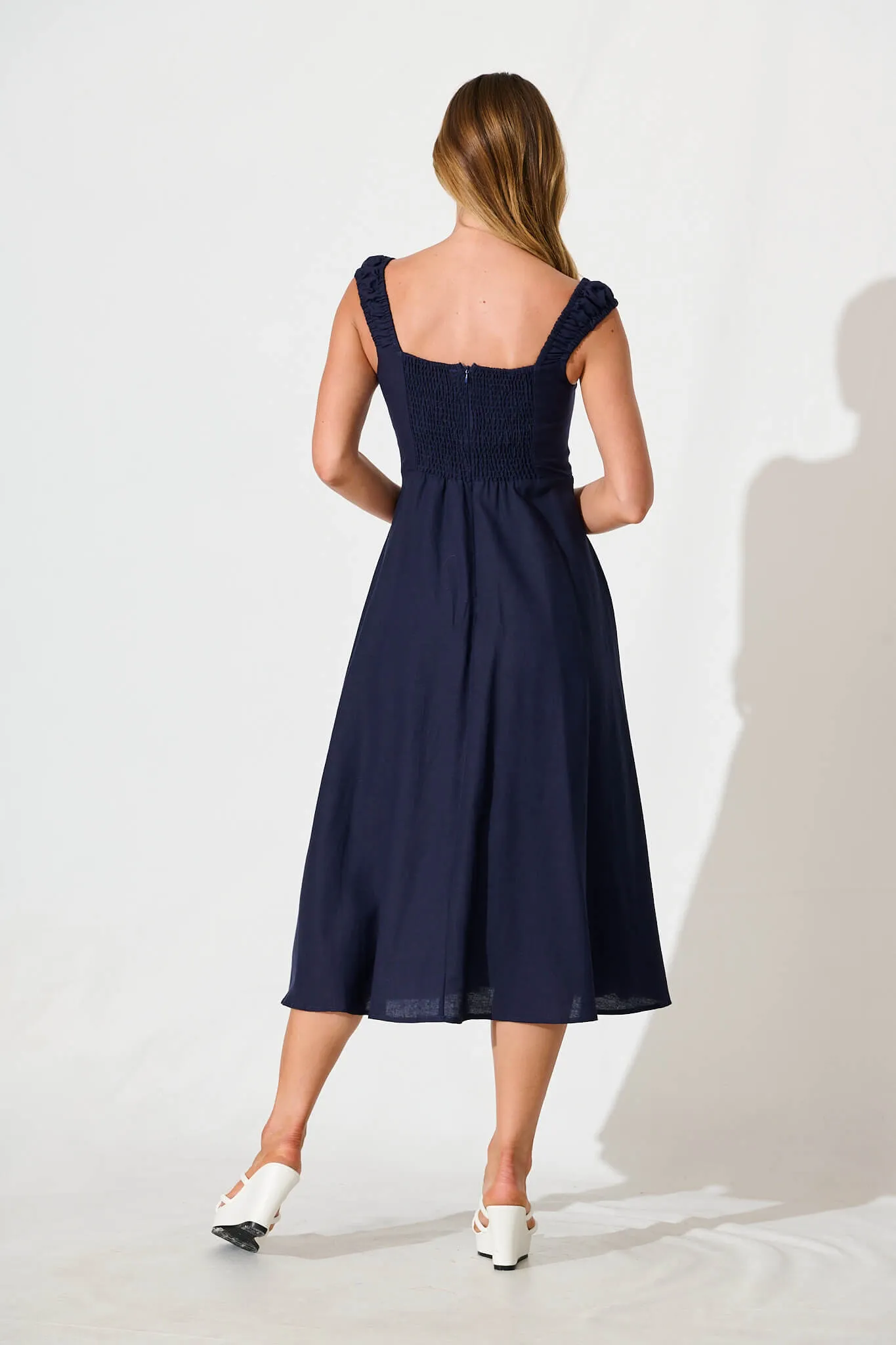 Nikolena Midi Dress in Navy Cotton Linen sold by St Frock product image thumbnail 4