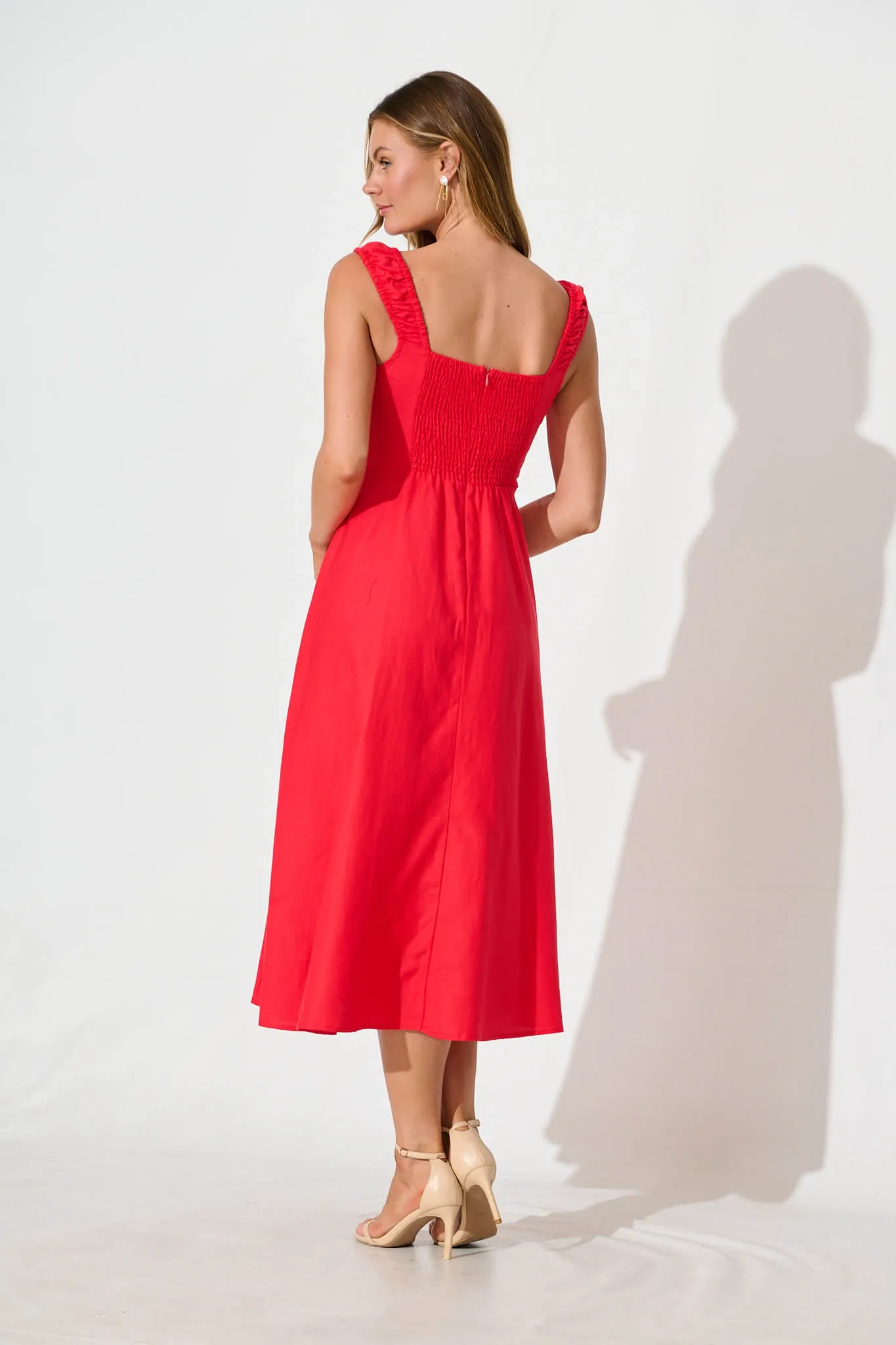 Nikolena Midi Dress in Red Cotton Linen sold by St Frock product image thumbnail 4