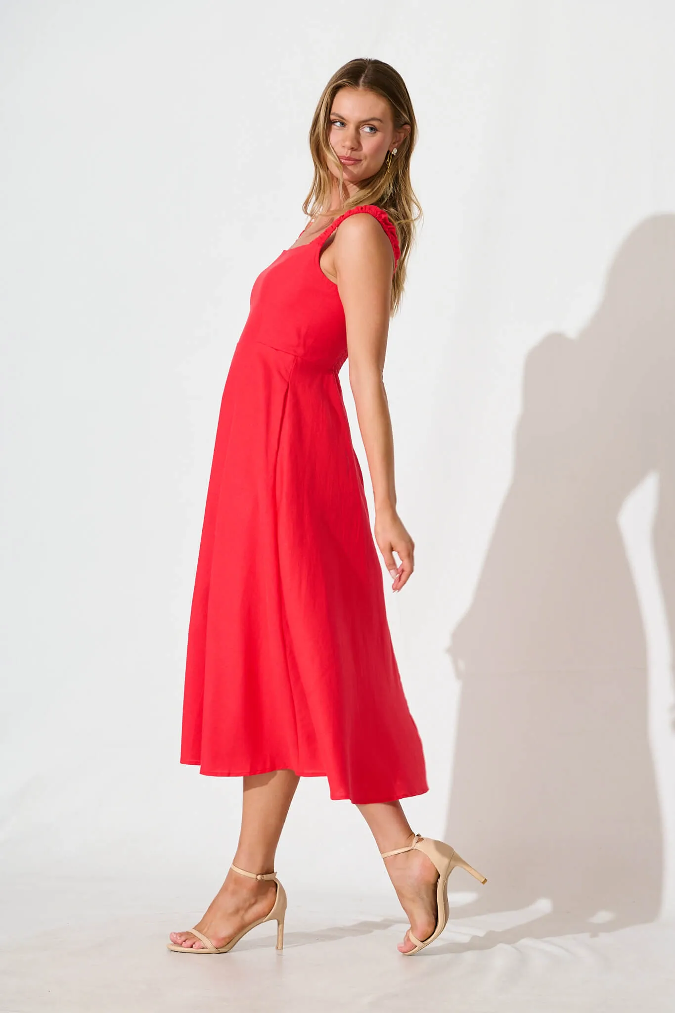 Nikolena Midi Dress in Red Cotton Linen sold by St Frock product image thumbnail 3