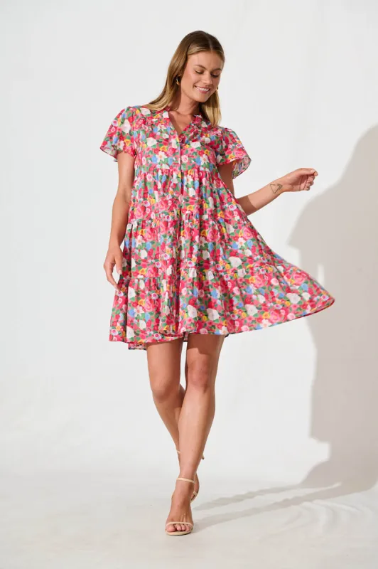 Saldana Smock in Pink Multi Floral Cotton sold by St Frock